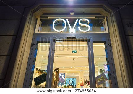 ROME, ITALY - CIRCA NOVEMBER, 2017: OVS brand name over entrance to a shop in Rome. 
