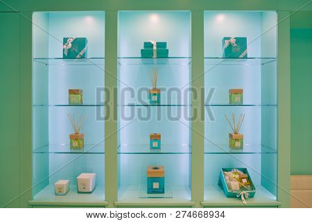 ROME, ITALY - CIRCA NOVEMBER, 2017: interior shot of Acqua dell'elba shop in Rome.
