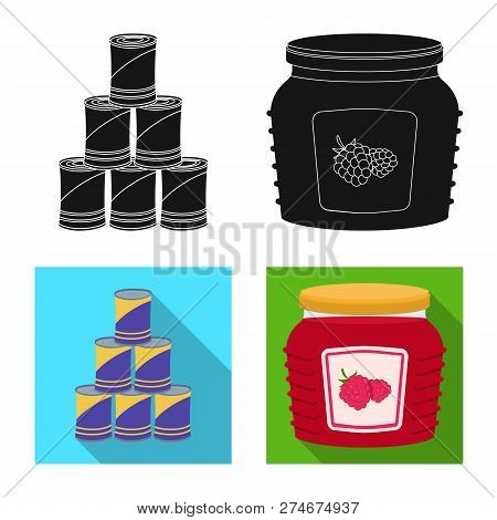 Vector Illustration Of Can And Food Logo. Collection Of Can And Package Vector Icon For Stock.