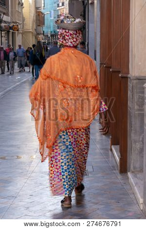 Cartagena Spain - 10 Mar 2018 : Gypsy Seling Her Trinkets In Cartagena Streets