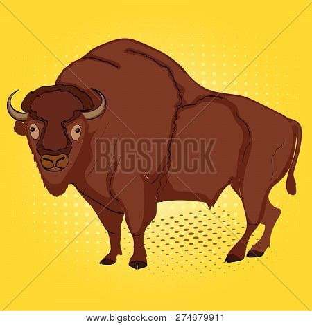 Pop Art Animal Artiodactyl, Bison, Cow. Comic Book Style Imitation