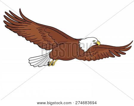 Bird Eagle, Falcon. Raster Of An Imitation Retro Comic Style. Isolated Object On White Background