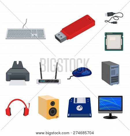 Isolated Object Of Laptop And Device Logo. Set Of Laptop And Server Vector Icon For Stock.