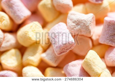 Sugar Confectionery. Marshmallow Souffle With Sweet Flavor. Colorful Mini Marshmallow Background Or 