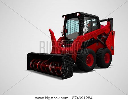 Old Red Mini Loader Nozzle Snowthrower 3d Render On Gray Background With Shadow