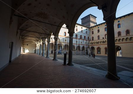 Milan, Italy, December 5, 2018 - Rocchetta Courtyard In Sforzesco Castle In Milan, Italy