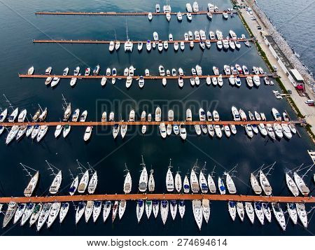 Aerial Drone View Of Pendik Marina Istanbul Seaside