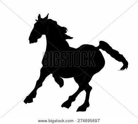 Vector Illustration Horse Running, Silhouette, Vector, White Background