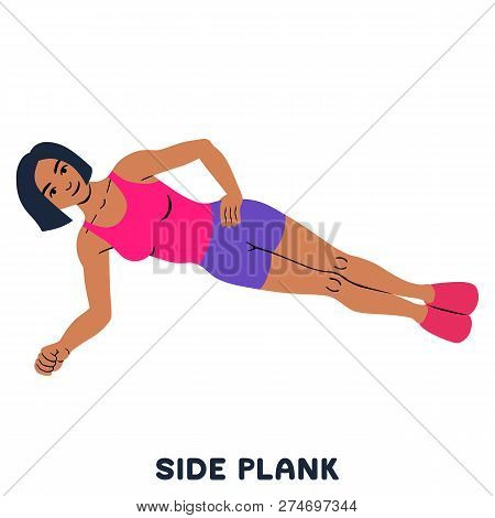 Side Plank. Sport Exersice. Silhouettes Of Woman Doing Exercise. Workout, Training.