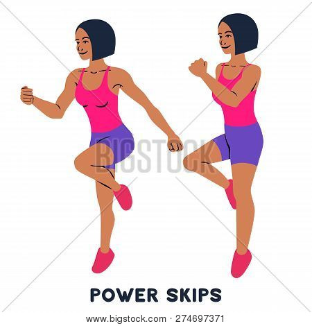 Power Skips. Sport Exersice. Silhouettes Of Woman Doing Exercise. Workout, Training.