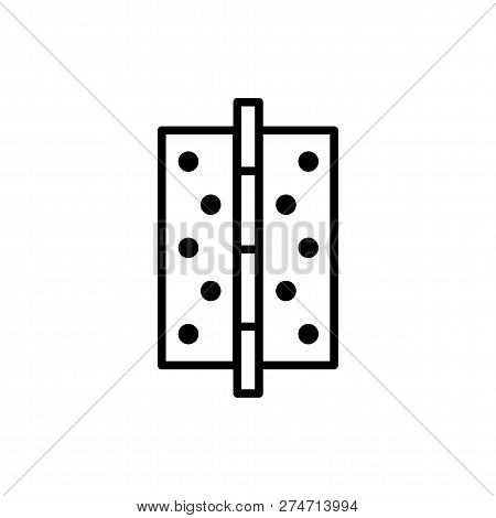 Black & White Illustration Of Door Hinge. Vector Line Icon. Isolated Object On White Background