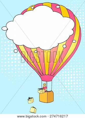 Pop Art Background. Get Rid Unnecessary Things. Woman Is Throwing Clothes Out Balloon. Imitation Com
