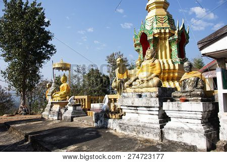 Stupa Chedi And Buddha Statue Images In Wat Phrachao Thanchai And Phra That San Kwang Temple At Chia