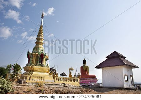 Stupa Chedi And Buddha Statue Images In Wat Phrachao Thanchai And Phra That San Kwang Temple At Chia