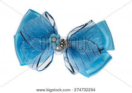 Blue Bow Hair Bands On White Isolated Background