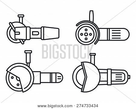 Electric Angle Grinder Icon Set. Outline Set Of Electric Angle Grinder Vector Icons For Web Design I