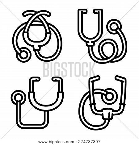 Phonendoscope Icon Set. Outline Set Of Phonendoscope Vector Icons For Web Design Isolated On White B