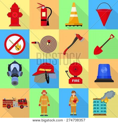 Fire Fighter Icon Set. Flat Set Of Fire Fighter Vector Icons For Web Design