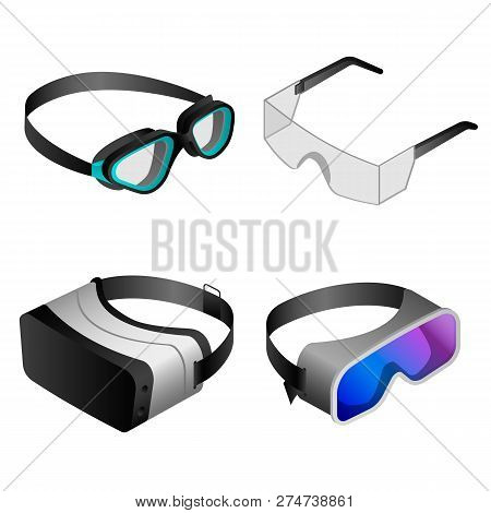 Goggles Icon Set. Isometric Set Of Goggles Vector Icons For Web Design Isolated On White Background