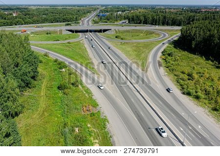 Tyumen, Russia - August 3, 2016: Bird Eye View Onto Outcome Of Roads On Irbit Path With Bypass Way