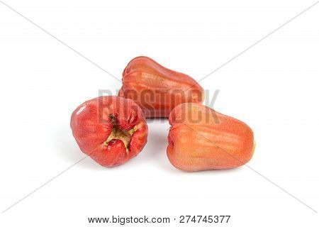 Front Focus Rose Apples Or Chomphu Isolated On White Background.