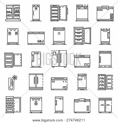 Freezer Icon Set. Outline Set Of Freezer Vector Icons For Web Design Isolated On White Background