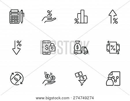 Investment Line Icon Set. Encashment Car, Income, Graph. Money Concept. Can Be Used For Topics Like 