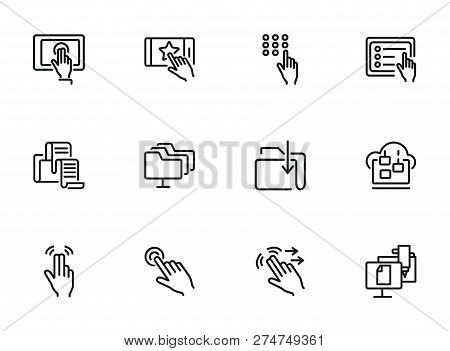 On-screen Gestures Line Icon Set. Double Tap, Swipe, Hand. Modern Technology Concept. Can Be Used Fo