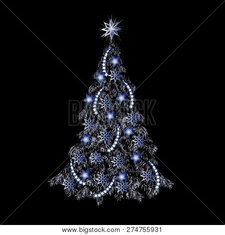 Festive Card By Christmas And New Year, Gold Tone, The Color Vector Image On A Black Background