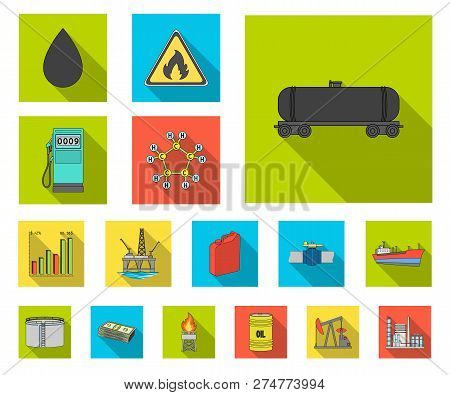 Oil Industry Flat Icons In Set Collection For Design. Equipment And Oil Production Vector Symbol Sto