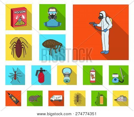 Pest, Poison, Personnel And Equipment Flat Icons In Set Collection For Design. Pest Control Service 