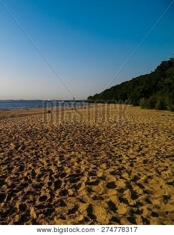 Sandy Beach Beach Of Baltic Sea In Morning, Poland. Tourism And Natrure Concept.