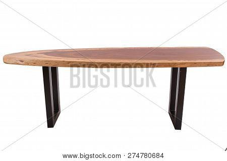 Wooden Modern Table On White Background.