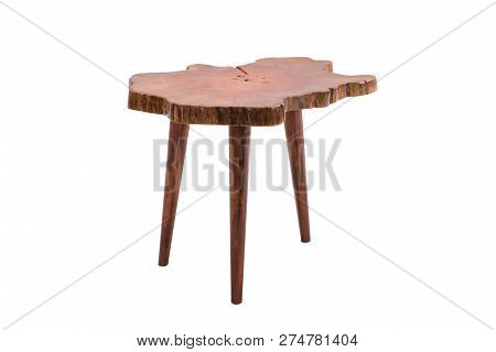 Wooden Modern Table On White Background.