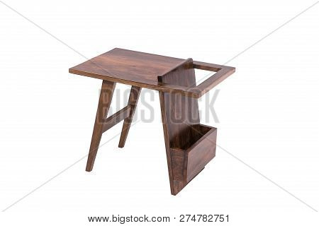 Wooden Modern Table On White Background.