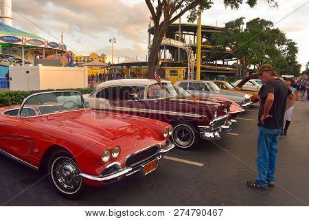 Orlando, Florida.  November 16, 2018. Vintange Cars Exhibition In Saturday Nite Classic Car Show And
