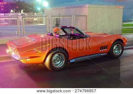 Orlando, Florida.  November 02, 2018 Beautiful Vintage Car Entering Saturday Nite Classic Car Show A