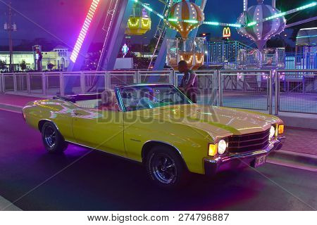 Orlando, Florida.  November 02 , 2018. Nice Yellow Car In Saturday Nite Classic Car Show And Cruise 