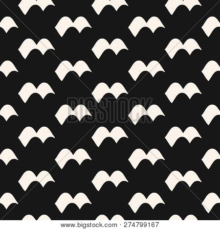 Vector Seamless Pattern With Waves, Curved Shapes. Monochrome Abstract Texture Of Water Surface, Sea