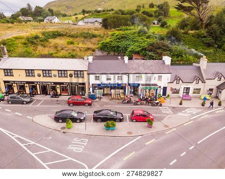 Leenaun, Ireland - July 27, 2018: An Aerial View Of The Centre Of Leenaun, Also Leenane, A Village I