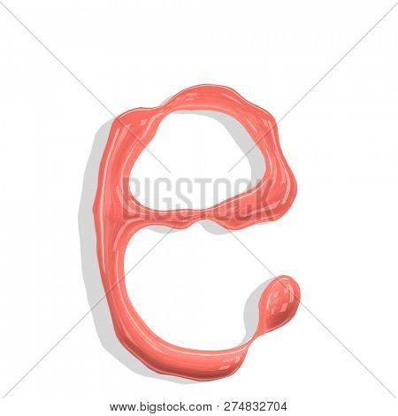 Letter e made of paint drops color living coral. Isolated on white background. 3d rendering.
