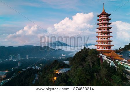 View Of The Pagoda Tower On The Cloudy Morning.
