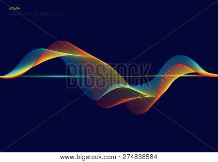 Abstract Colorful Digital Equalizer Wave Lines On Dark Blue Background Technology Concept. Sound Wav