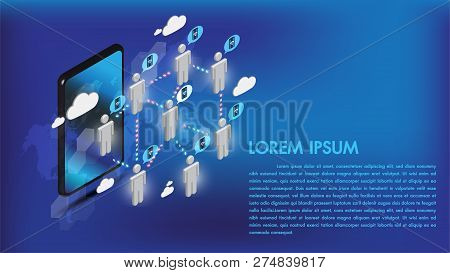 Isometric 3d Smartphone Internet Connect Social Media With People And Data Transmission On Cloud Sto