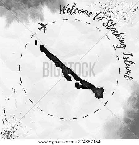 Stocking Island Watercolor Island Map In Black Colors. Welcome To Stocking Island Poster With Airpla