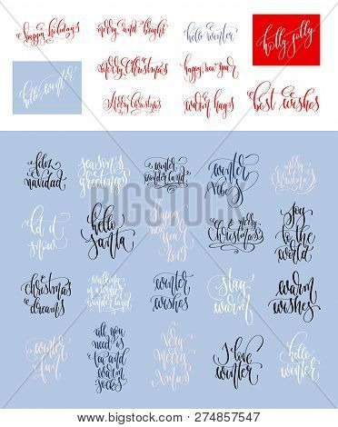 Set Of 30 Hand Lettering Inscription Text To Winter Holiday Desi