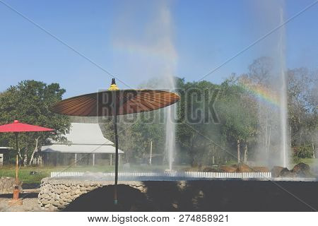 Geyser Eruption. Exploding Hot Spring Geothermal Water
