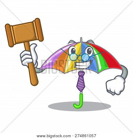 Judge Playing Rain With Umbrella Rainbow Cartoon