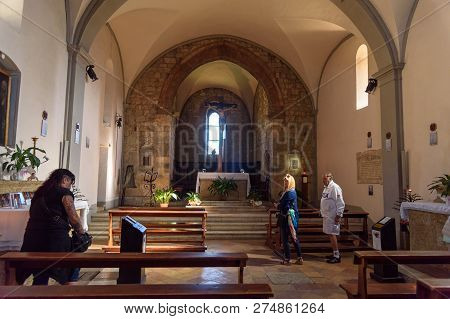 Monteriggioni, Italy - September 26, 2018: Interior Of Church Of Santa Maria Assunta In Monteriggion