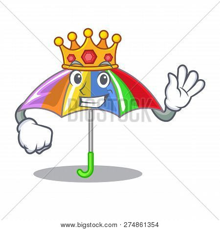 King Playing Rain With Umbrella Rainbow Cartoon